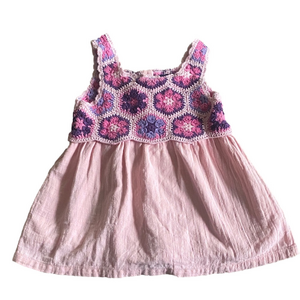 Andy & Evan Pink and Purple Crochet Top Baby Dress 9–12 Months